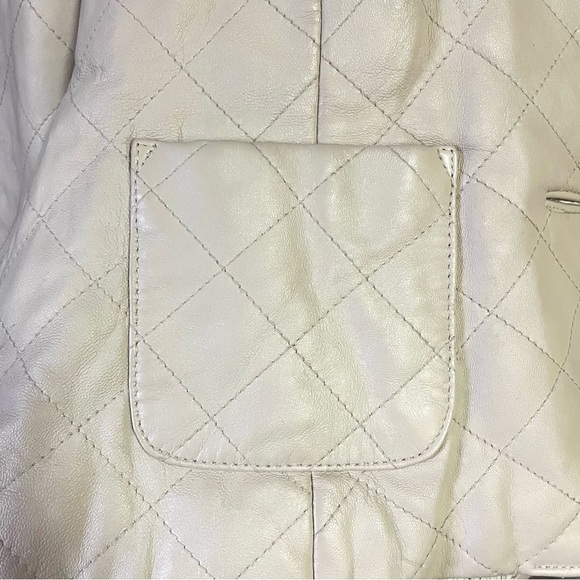 Wilsons Leather Cream Topstitched Diamond Pattern  Ivory Leather Jacket XL - Picture 6 of 12